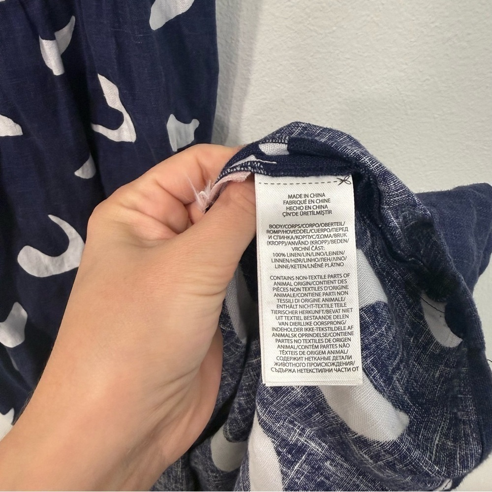 Polo Ralph Lauren Navy Blue Brushstroke-Motif Tiered Linen Dress 4 - Picture 6 of 8